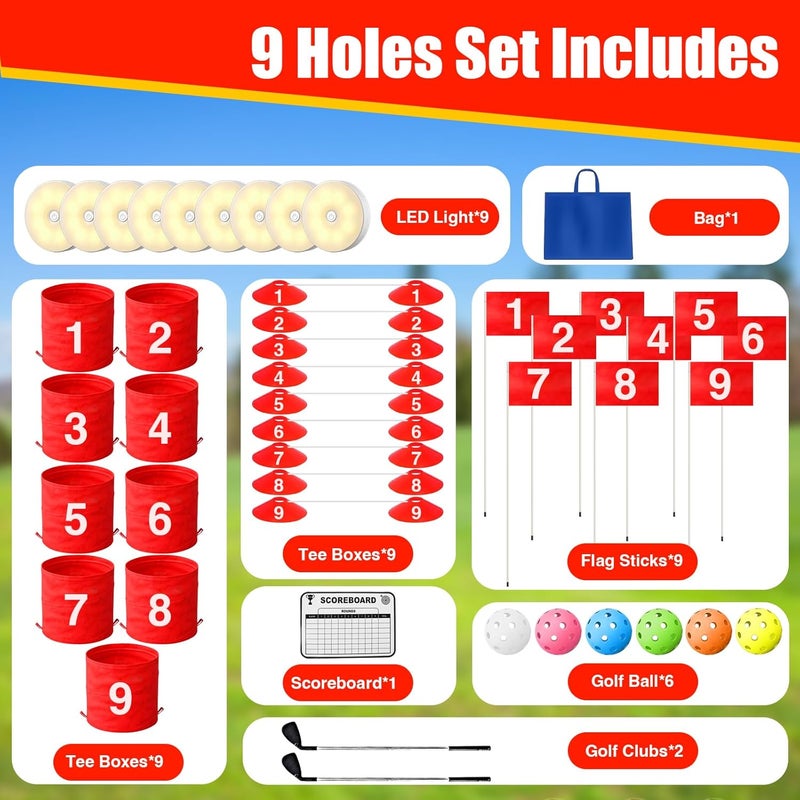 LHPY 9 Holes Backyard Outdoor Golf Games with 2 Adjustable Clubs and 9 LED Light, Lawn Golf Game for Adults to Practice for Camping,Party,Backyard,Beach ﻿ - Image 5